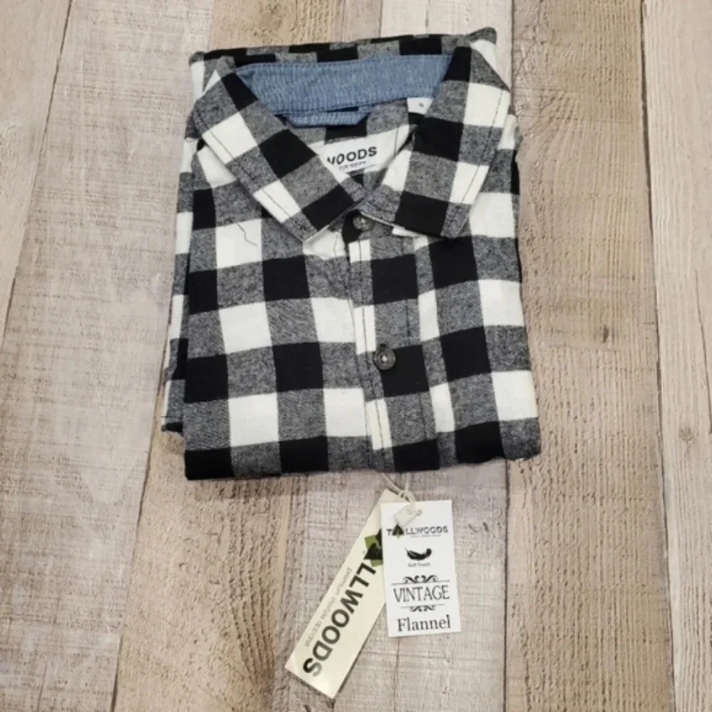 TALLWOODS | NWT Vintage-Style Button Up Flannel in Black & White sz S - Picture 5 of 8